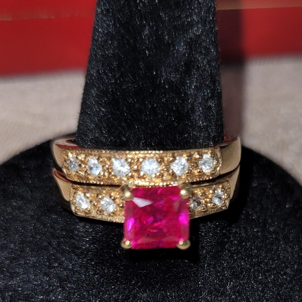 Wedding ring ruby & CZ set from The Hollywood Collection HCR 381.